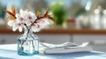 Elegant Spring Table Setting with Fresh Flowers and Serene Dining Arrangement for Seasonal Decor Royalty Free Stock Photo