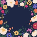 Elegant square background with colorful bloom flower vector flat illustration. Decorative template with beautiful