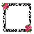 Elegant square frame with zebra print and pink flowers at the corners