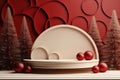 Elegant Stage Podium with Christmas Elements 3D Render for Festive Celebrations. Royalty Free Stock Photo
