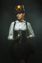 Elegant steampunk girl with the clock Royalty Free Stock Photo