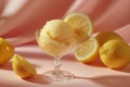 Elegant stemware with refreshing lemon sorbet on a soft pink background Royalty Free Stock Photo