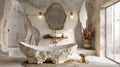 elegant stone white bathroom with gold details