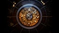 Elegant striking Clock with Golden Rims on Dramatic Trails in Background