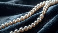 Elegant String of Cream Pearls on Luxurious Dark Blue Velvet Drape Royalty Free Stock Photo