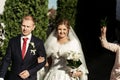 elegant stylish bride and groom getting blessed by family, wedding day in Lviv Royalty Free Stock Photo