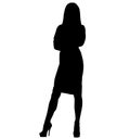 Elegant and stylish business woman very expressive goes to work on foot, from work. Dressed in knee-length business dress Royalty Free Stock Photo