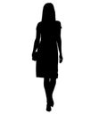 Elegant and stylish business woman very expressive goes to work on foot, from work. Dressed in knee length business dress