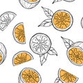Elegant and stylish seamless pattern with oranges and leaves. Vector texture illustration.