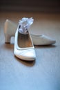 Elegant and stylish white bridal shoes and lingerie