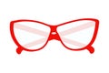 Elegant stylized glasses with transparent lenses in red frame. Happy teachers day. Bespectacled man