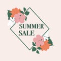 Elegant Summer sale banner with bold beautiful flowers.Vector elements. Creative round banner