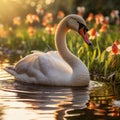 An elegant swan gliding gracefully across a pond. Royalty Free Stock Photo