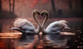 Elegant Swans Engaging in a Courtship Dance on a Serene Lake at Twilight a Symbol of Love and Grace