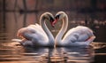 Elegant Swans Engaging in a Courtship Dance on a Serene Lake at Twilight a Symbol of Love and Grace