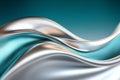 Elegant Swirling Abstract Silver and Teal Background with Dynamic Curving Metallic Liquid Waves Royalty Free Stock Photo