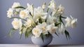 Elegant Symmetrical Arrangement: White Vase With Daffodils On Grey Background