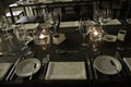 Elegant Table Set, Lighted Candles, White Folded Napkin - Modern Restaurant Royalty Free Stock Photo