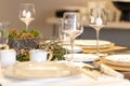 Elegant table set for Christmas dinner Royalty Free Stock Photo