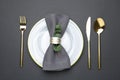 Elegant table setting on background, flat lay Royalty Free Stock Photo