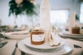 Elegant table setting and gifts for guests, wedding diy Royalty Free Stock Photo