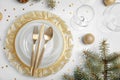 Elegant table setting on light background, top view Royalty Free Stock Photo