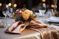 Elegant table setting in restaurant. Selective focus. Table set for an event party or wedding reception. Royalty Free Stock Photo