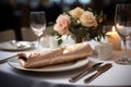 Elegant table setting in restaurant. Selective focus. Table set for an event party or wedding reception. Royalty Free Stock Photo