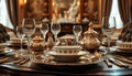 Elegant Table Setting with Silverware and Stemware in a Luxurious Dining Room Royalty Free Stock Photo