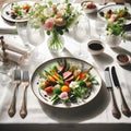 Elegant table setting for wedding or another catered event dinner