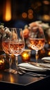 Elegant table settings for fine dining, crystal glassware, and a beautifully blurred background Royalty Free Stock Photo