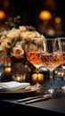 Elegant table settings for fine dining, crystal glassware, and a beautifully blurred background Royalty Free Stock Photo