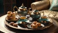 Elegant Tea Set with Pastries on a Decorative Tray for Afternoon Refreshment Royalty Free Stock Photo