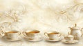 Elegant Tea Set with Ornate Floral Design Cups and Teapot Royalty Free Stock Photo