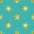 Elegant teal gold snowflake seamless vector pattern. Christmas and New Year seamless backdrop with snow, snowflakes Royalty Free Stock Photo