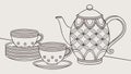 Elegant Teapot and Stacked Teacups with Patterned Details, vector design Generative AI Royalty Free Stock Photo