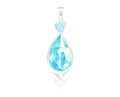 Elegant teardrop blue gemstone pendant with silver setting. Luxury aqua crystal necklace jewelry design. Fashion Royalty Free Stock Photo