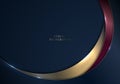 Elegant template abstract blue , gold, red metallic curve stripes with lighting on dark blue background Royalty Free Stock Photo