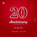 Elegant 20th anniversary banner illustration concept on red background