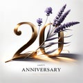 Elegant 20th Anniversary with Golden Numerals and Lavender