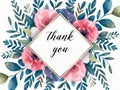 Elegant thank you card with floral watercolor design and pink blooms