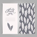 Elegant Thank You card template with silver feathers symbols