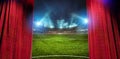 Elegant theater curtains show a soccer stadium ready to the football match Royalty Free Stock Photo