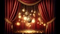 Elegant Theater Stage with Vintage Ornaments and Red Curtains, AI Generated Royalty Free Stock Photo