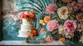 wedding cake decorated flowers AI Generated