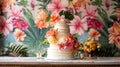 wedding cake decorated flowers AI Generated