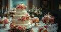 Elegant Three Tiered Wedding Cake on Table Royalty Free Stock Photo