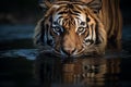 Elegant Tiger drinking river. Generate Ai Royalty Free Stock Photo