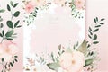 Retro delicate wedding card with pink watercolor texture and flowers