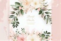 Retro delicate wedding card with pink watercolor texture and flowers